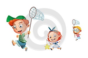 Illustration: Kids / Children isolated. They are Running, Playing, Very Happy!