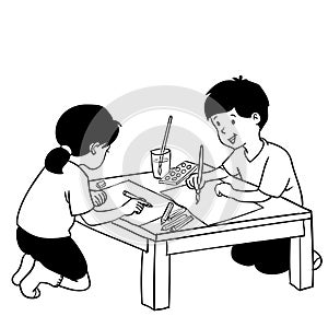 Illustration of Kids painting, on art class - Vector Hand Drawn