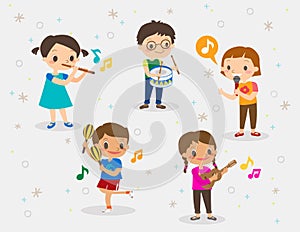 Illustration of kids playing different musical instruments