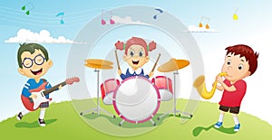 Illustration of kids playing music instrument