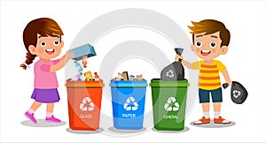 Illustration of Kids Segregating Trash