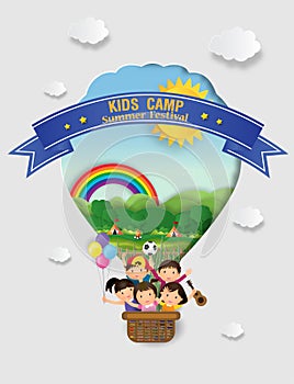 Illustration of kids summer camp education with balloon. The ch