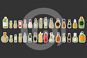 Illustration kit varied glass bottles filled liquid sauce guacamole