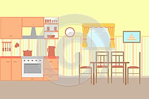 Illustration of kitchen with kitchen furniture