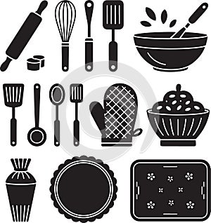 Illustration of kitchen utensils and tools for cooking and preparing meals design
