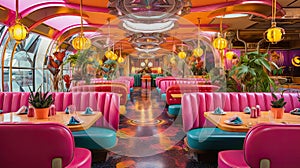 illustration of a kitschy retro pink restaurant