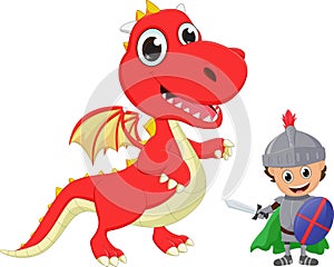 Illustration of knight and dragon isolated on white background