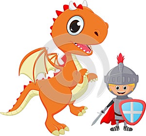 Illustration of knight and dragon isolated on white background