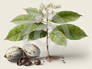 An illustration of kola nuts on the tree and on the ground