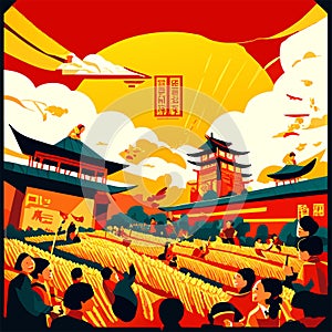 Illustration of the Korean traditional festivals. Illustration of the traditional festival. Generative AI