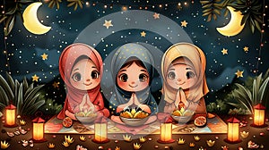 Illustration Kurban Bayram: Children delight in gifts, prayers, and family gatherings