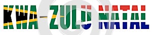 Illustration of Kwa Zulu Natal logo with South African flag overlaid on text