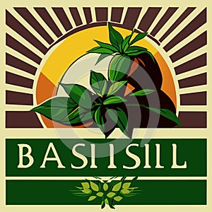 Illustration of a label with a cannabis plant on a sunburst background Generative AI