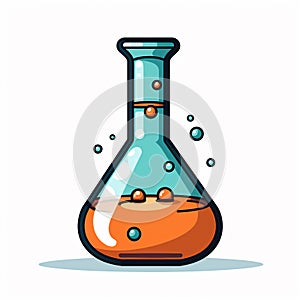 Illustration of a laboratory flask with chemicals in it and isolated in white background.