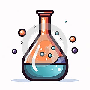 Illustration of a laboratory flask with chemicals in it and isolated in white background.