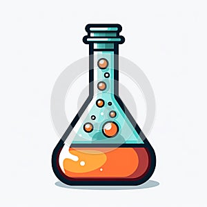 Illustration of a laboratory flask with chemicals in it and isolated in white background.