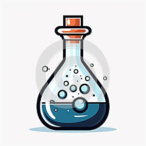 Illustration of a laboratory flask with chemicals in it and isolated in white background.