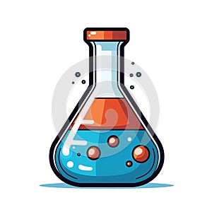 Illustration of a laboratory flask with chemicals in it and isolated in white background.