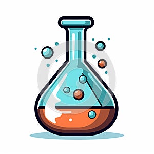 Illustration of a laboratory flask with chemicals in it and isolated in white background.