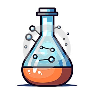 Illustration of a laboratory flask with chemicals in it and isolated in white background.