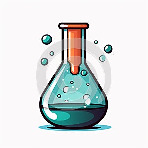 Illustration of a laboratory flask with chemicals in it and isolated in white background.