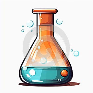 Illustration of a laboratory flask with chemicals in it and isolated in white background.