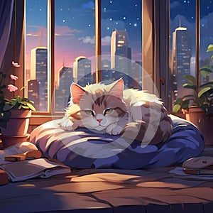 Illustration of a Laid-Back and Relaxed Cat