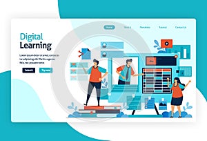 Illustration of landing page for digital learning. learning by technology or instructional practice that effective for transferrin