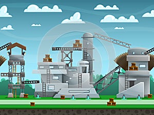 Illustration of landscape ,with construcions and buildings, vector unending background with separated layers.