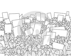Illustration of large crowd of people demonstrating with blank signs