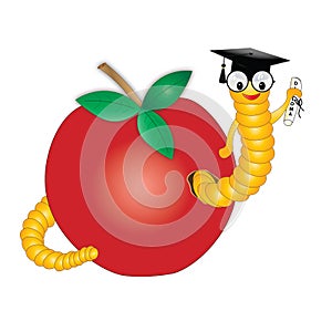 Illustration of Large Happy Graduate Worm wearing Cap and holding diploma