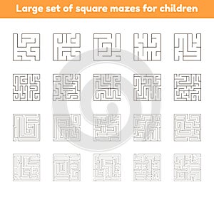 Illustration of a large set of square mazes for kids