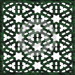 Illustration of a lattice of green stone on a white background.