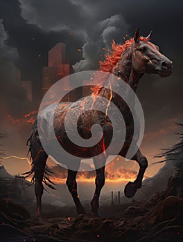 Illustration lava magma horse on ash by beeple and by magic the gathering, AI Generative