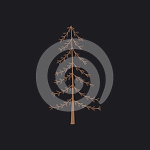 Illustration of leafless tree isolated on black background