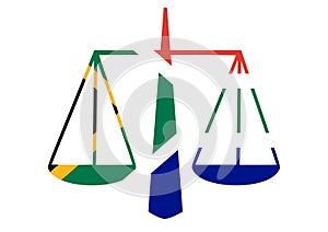 Illustration of Legal Justice Scales logo with South African flag overlaid