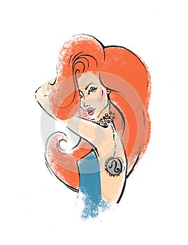 Illustration of Leo astrological sign as a beautiful girl.