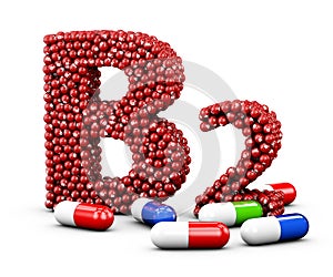 Illustration of Letter B2 made of vitamin. Isolated white.