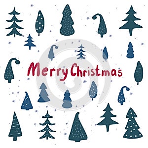 illustration lettering Merry Christmas and holiday elements, forest