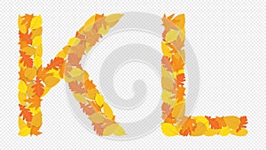 Illustration of letters K and L alphabet, autumn yellowed leaves.