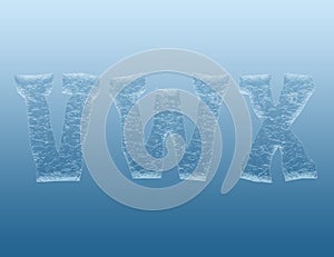 Illustration of letters `V W X`  from ice on a blue background.