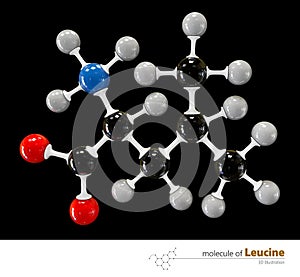 Illustration of Leucine Molecule isolated black background