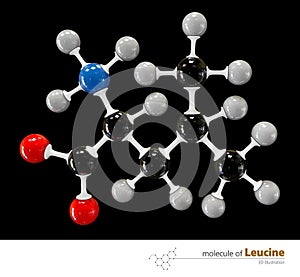 Illustration of Leucine Molecule isolated black background photo