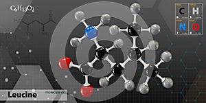 Illustration of Leucine Molecule isolated dark background