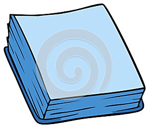 Illustration of a light blue closed book with a thick spine and pages
