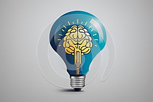 Illustration of light bulb with a brain inside.