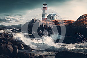 Illustration of a lighthouse on a beautiful rocky outcropping