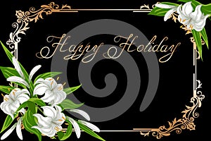 Illustration with lilies and an openwork frame.