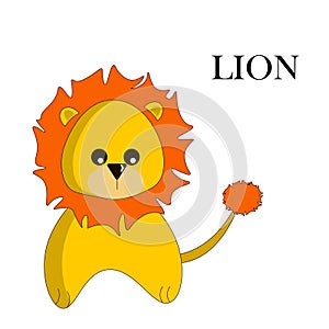Illustration of a lion. Children's drawing in cartoon style. Bright vector pattern for stickers, logos, icons