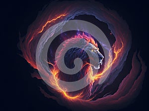 Illustration of a lion covered in a colorful spiral photo